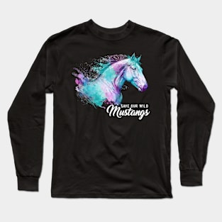 Watercolor Horses Colorful Animal Save Our Wild Mustangs Long Sleeve T-Shirt